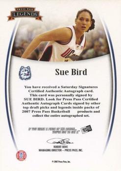 2007-08 Press Pass Legends - Saturday Signatures #NNO Sue Bird Back