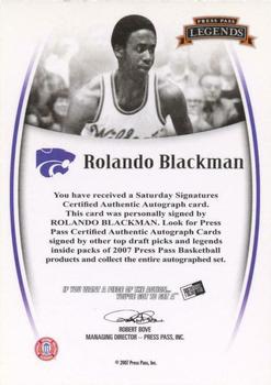 2007-08 Press Pass Legends - Saturday Signatures #NNO Rolando Blackman Back