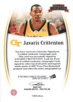 2007-08 Press Pass Legends - Saturday Signatures #NNO Javaris Crittenton Back