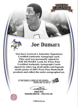 2007-08 Press Pass Legends - Saturday Signatures #NNO Joe Dumars Back