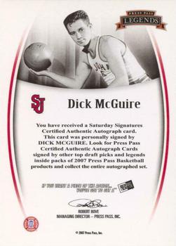 2007-08 Press Pass Legends - Saturday Signatures #NNO Dick McGuire Back