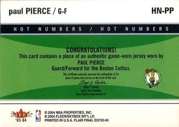 2003-04 Flair Final Edition - Hot Numbers Jerseys Green #HN-PP Paul Pierce Back