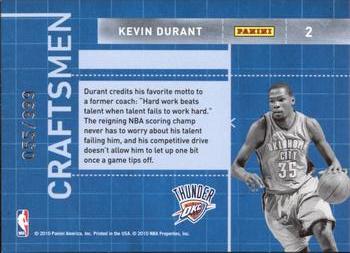 2010-11 Donruss - Craftsmen #2 Kevin Durant Back