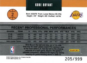 2010-11 Donruss - Gamers #2 Kobe Bryant Back