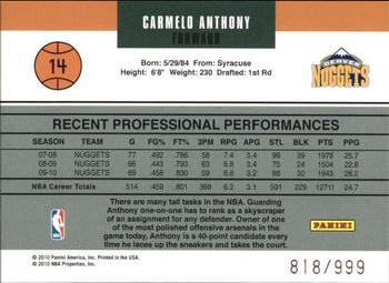 2010-11 Donruss - Gamers #14 Carmelo Anthony Back