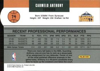 2010-11 Donruss - Gamers Die Cuts Emerald #14 Carmelo Anthony Back