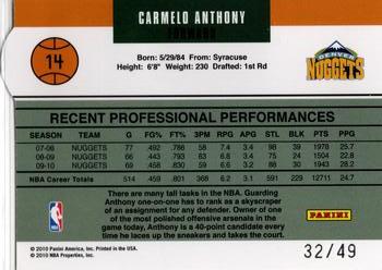 2010-11 Donruss - Gamers Die Cuts Sapphire #14 Carmelo Anthony Back
