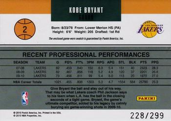 2010-11 Donruss - Gamers Materials #2 Kobe Bryant Back