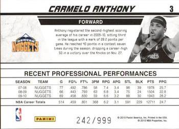 2010-11 Donruss - Production Line #3 Carmelo Anthony Back