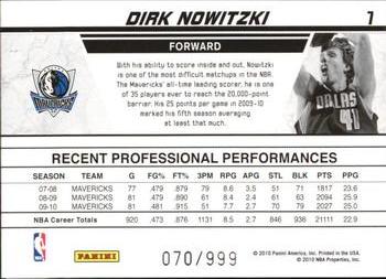2010-11 Donruss - Production Line #7 Dirk Nowitzki Back