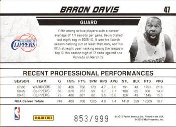 2010-11 Donruss - Production Line #47 Baron Davis Back