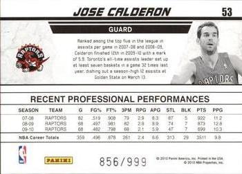 2010-11 Donruss - Production Line #53 Jose Calderon Back