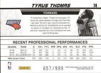 2010-11 Donruss - Production Line #74 Tyrus Thomas Back