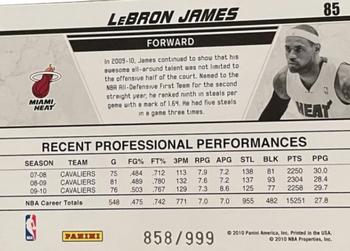 2010-11 Donruss - Production Line #85 LeBron James Back