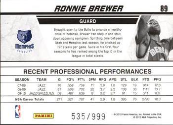 2010-11 Donruss - Production Line #89 Ronnie Brewer Back