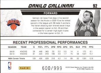 2010-11 Donruss - Production Line #92 Danilo Gallinari Back