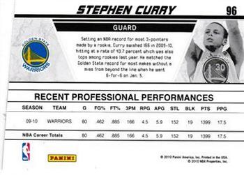 2010-11 Donruss - Production Line Die Cuts Emerald #96 Stephen Curry Back