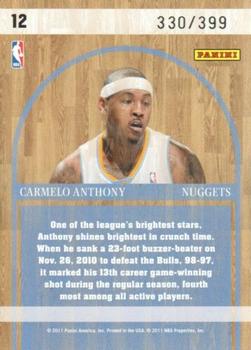 2010-11 Panini Absolute Memorabilia - NBA Icons #12 Carmelo Anthony Back