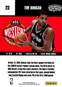 2010-11 Panini Absolute Memorabilia - Panini All Stars Rack Pack #23 Tim Duncan Back