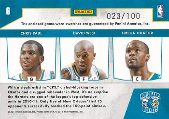 2010-11 Panini Absolute Memorabilia - Team Trios NBA Materials #6 Chris Paul / David West / Emeka Okafor Back