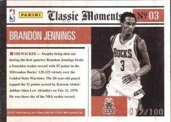 2010-11 Panini Classics - Classic Moments Gold #3 Brandon Jennings Back