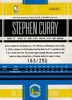 2010-11 Panini Classics - Timeless Tributes Silver #27 Stephen Curry Back