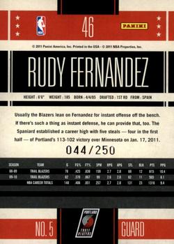 2010-11 Panini Classics - Timeless Tributes Silver #46 Rudy Fernandez Back