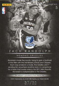 2010-11 Panini Elite Black Box - Black and Blue Signatures #5 Zach Randolph Back