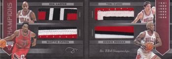 2010-11 Panini Elite Black Box - Champions Materials Prime #4 Ron Harper / Scottie Pippen / Toni Kukoc / Dennis Rodman Front
