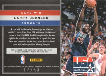2010-11 Panini Elite Black Box - USA Basketball Materials Prime Signatures #9 Larry Johnson Back