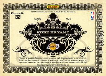 2010-11 Panini Gold Standard - Gold NBA Logos #32 Kobe Bryant Back