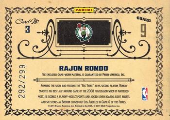 2010-11 Panini Gold Standard - Gold Rings Materials #3 Rajon Rondo Back