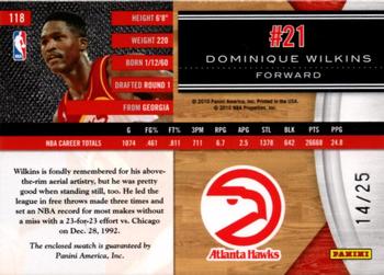 2010-11 Panini Limited - Threads Prime #118 Dominique Wilkins Back