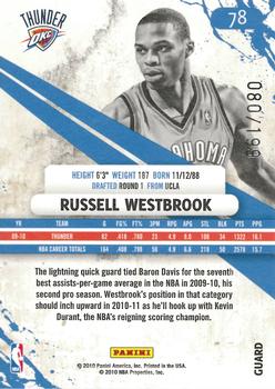 2010-11 Panini Rookies & Stars - Gold Holofoil #78 Russell Westbrook Back