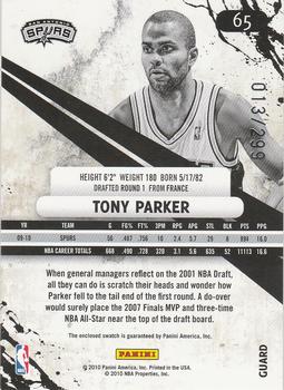 2010-11 Panini Rookies & Stars - Gold Materials #65 Tony Parker Back