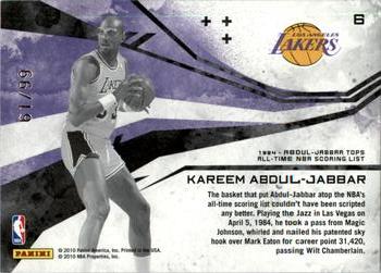 2010-11 Panini Rookies & Stars - Moments in Time Black #6 Kareem Abdul-Jabbar Back