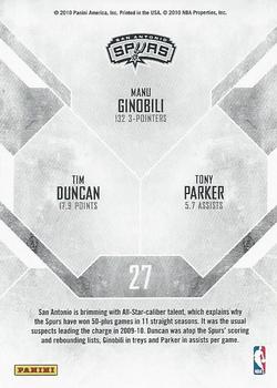 2010-11 Panini Rookies & Stars - Team Leaders #27 Tim Duncan / Manu Ginobili / Tony Parker Back