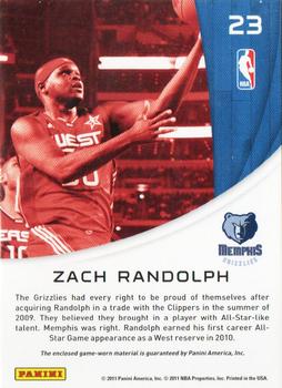 2010-11 Panini Season Update - All-Stars Materials #23 Zach Randolph Back