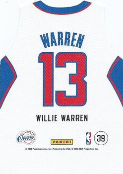 2010-11 Panini Threads - Rookie Team Threads Home #39 Willie Warren Back