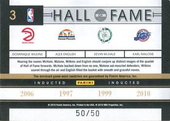 2010-11 Panini Timeless Treasures - HOF Materials Quads #3 Dominique Wilkins / Alex English / Kevin McHale / Karl Malone Back