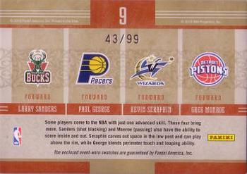 2010-11 Panini Timeless Treasures - NBA Apprentice Materials Quads #9 Larry Sanders / Paul George / Kevin Seraphin / Greg Monroe Back