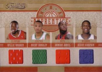 2010-11 Panini Timeless Treasures - NBA Apprentice Materials Quads #14 Willie Warren / Avery Bradley / Damion James / Kevin Seraphin Front