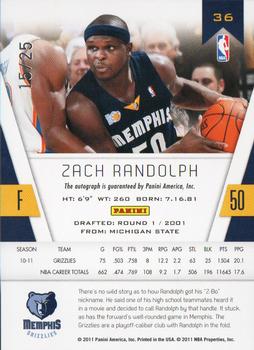 2010-11 Panini Totally Certified - Red Autographs #36 Zach Randolph Back