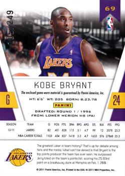 2010-11 Panini Totally Certified - Totally Red Materials #69 Kobe Bryant Back