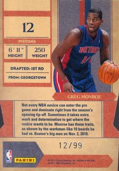2010-11 Playoff Contenders Patches - Rookie of the Year Contenders Die Cuts Gold #12 Greg Monroe Back
