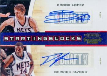 2010-11 Playoff Contenders Patches - Starting Blocks Autographs Gold #4 Brook Lopez / Derrick Favors Front