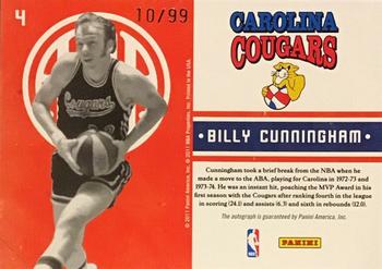 2010-11 Playoff National Treasures - ABA Legends Signatures #4 Billy Cunningham Back