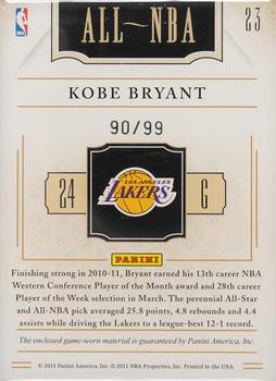 2010-11 Playoff National Treasures - All NBA Materials #23 Kobe Bryant Back