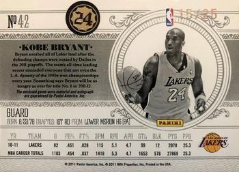 2010-11 Playoff National Treasures - Century Materials Prime Signatures #42 Kobe Bryant Back
