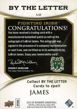 2010-11 SP Authentic - By the Letter #L-LJ LeBron James Back